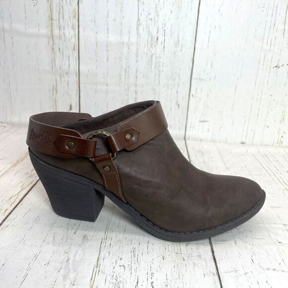 Blowfish Womens Western Style Ankle Boots Size 8 Brown Belted Slip-On Mules - Picture 2 of 10